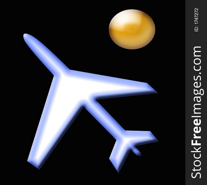 Abstract jet plane on black with golden moon. Abstract jet plane on black with golden moon