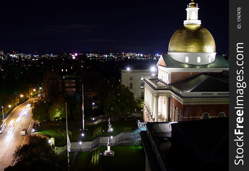 Massachusetts Statehouse At Night