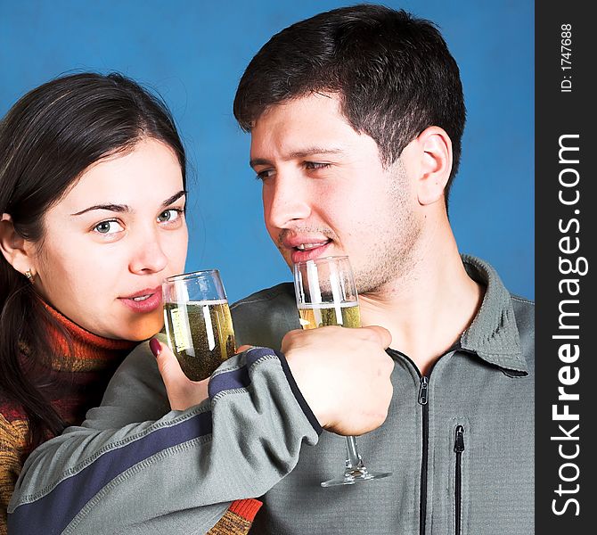 Young people with champagne glasses