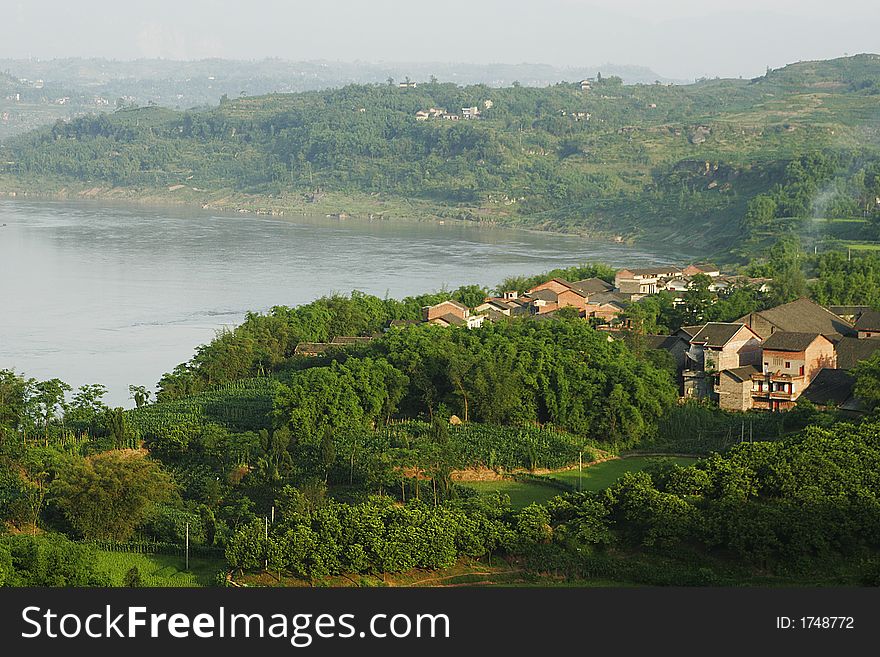 Quiet village in a forest near a beautiful lake