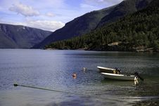 Boats On The Fjord, Norway Royalty Free Stock Photos Boats On The Fjord, Norway Royalty Free Stock Photos