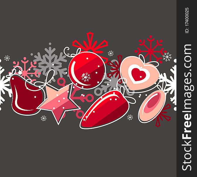 Seamless christmas pattern with red balls and white snowflakes