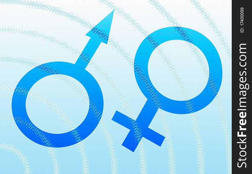 Machismo and feminine symbols on a blue background