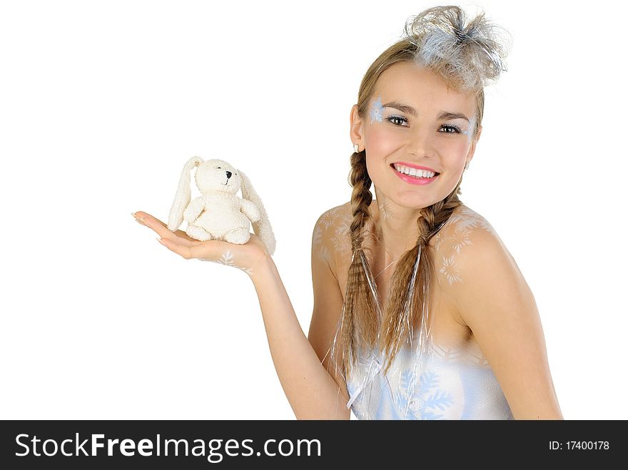 Beautiful winter girl posing in studio. Beautiful winter girl posing in studio