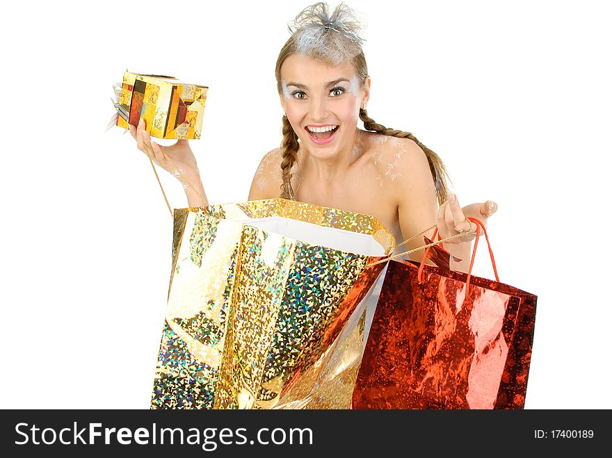 Beautiful winter girl posing in studio. Beautiful winter girl posing in studio