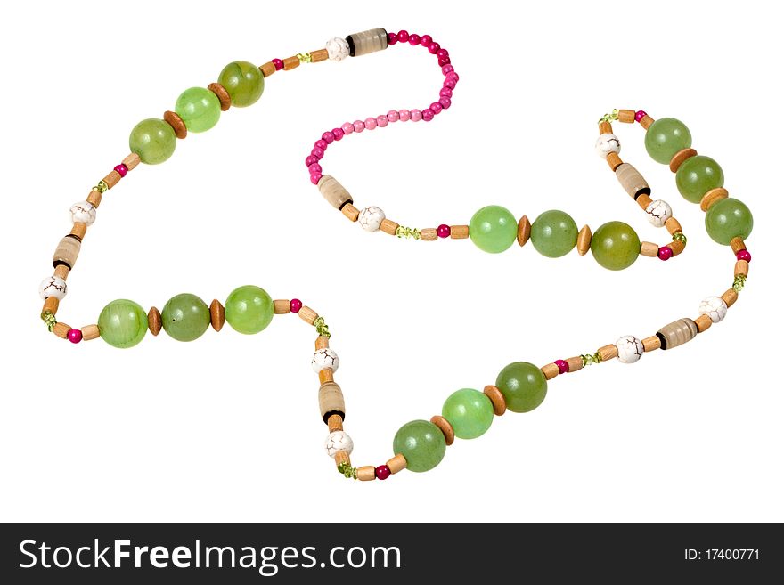 Green onyx beads isolated on white