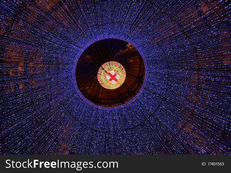 The center of the Galleria Vittorio Emanuele in at Christmas the emblem of the town of Milan. The center of the Galleria Vittorio Emanuele in at Christmas the emblem of the town of Milan