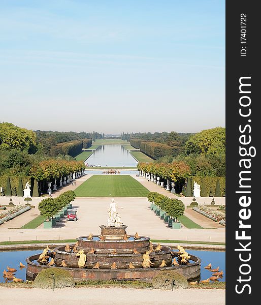 Decorative gardens with Park , spring , tree at Versailles in France  (Vertical). Decorative gardens with Park , spring , tree at Versailles in France  (Vertical)