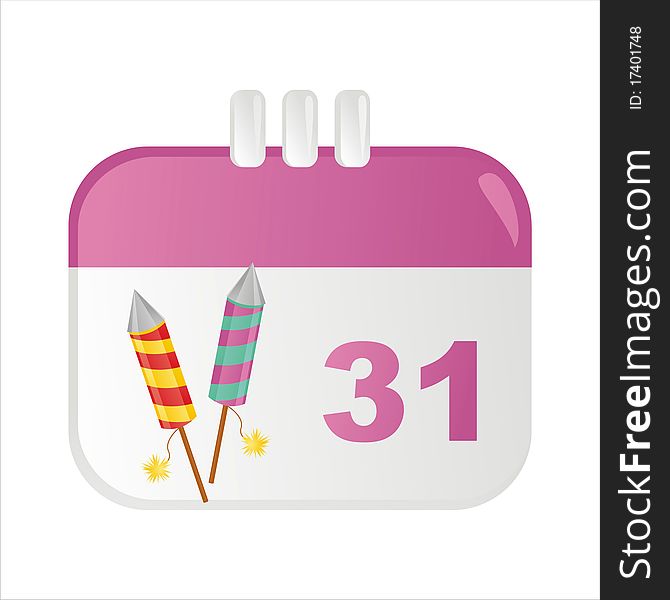 New year calendar icon with fireworks