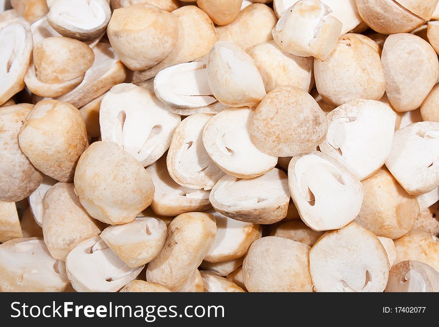 Mushroom hemispherical part Prepared for cooking. Vegetables readily available.