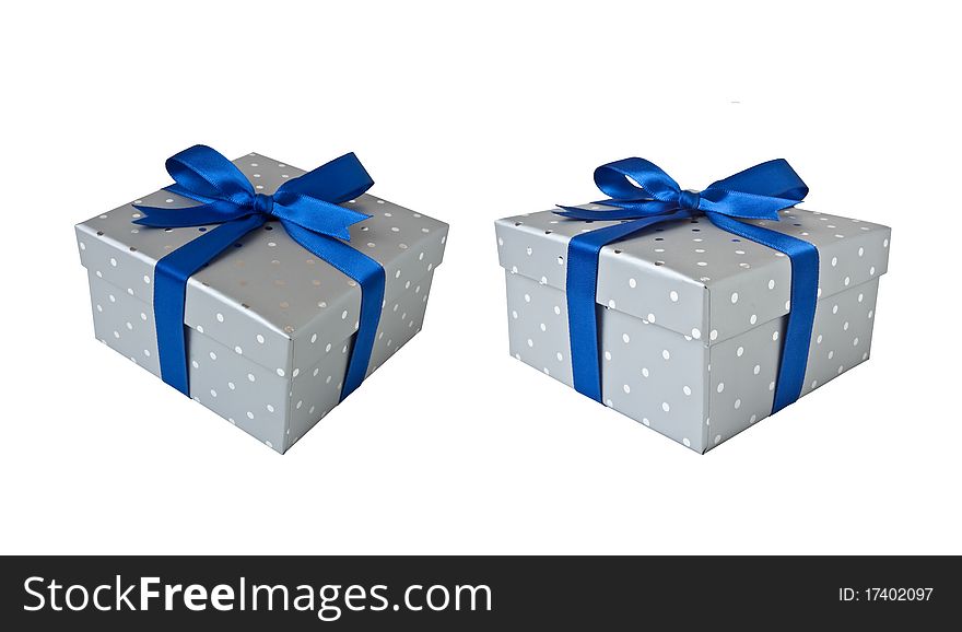 Gift boxes. Grey boxes with blue bows