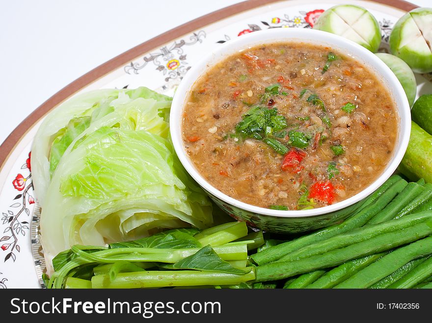 Thai food. Curry cooked vegetables.