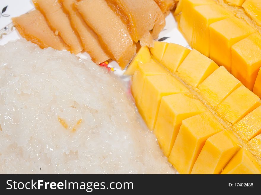 Mango Sticky Rice Dessert. Where to eat dessert, mango sticky rice with coconut milk and sweet pleasure.