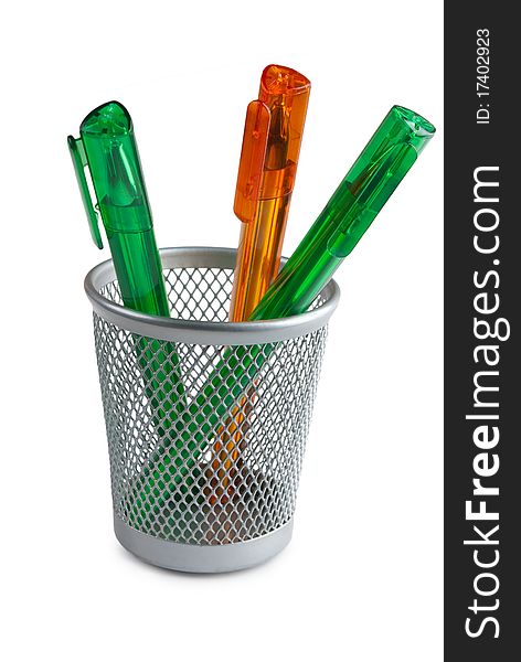 Three pen in basket on a white background