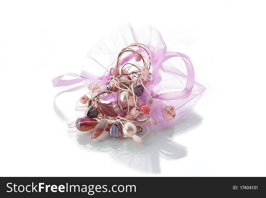 Necklace in gift box isolated on a white background