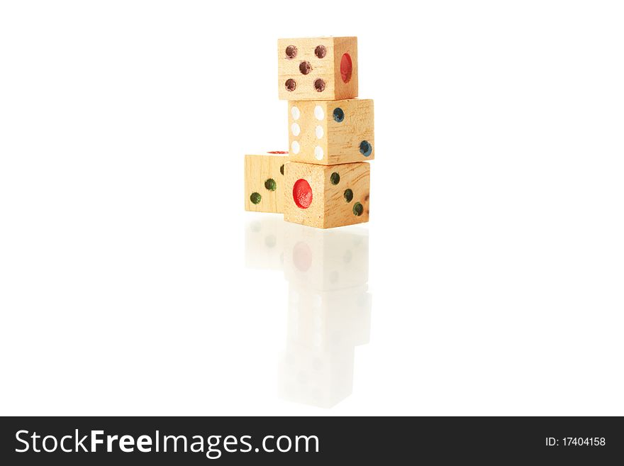 Retro wooden dice isolated on a white background