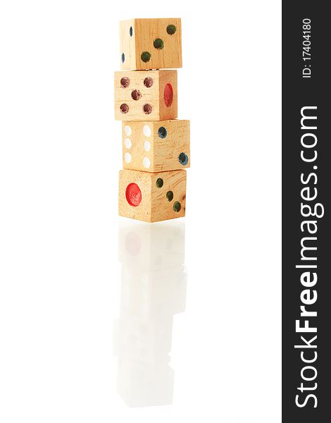 Retro wooden dice isolated on a white background