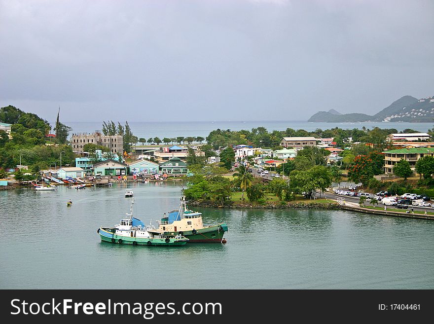 Two tug boats in the harbor at Castries, St. Lucia