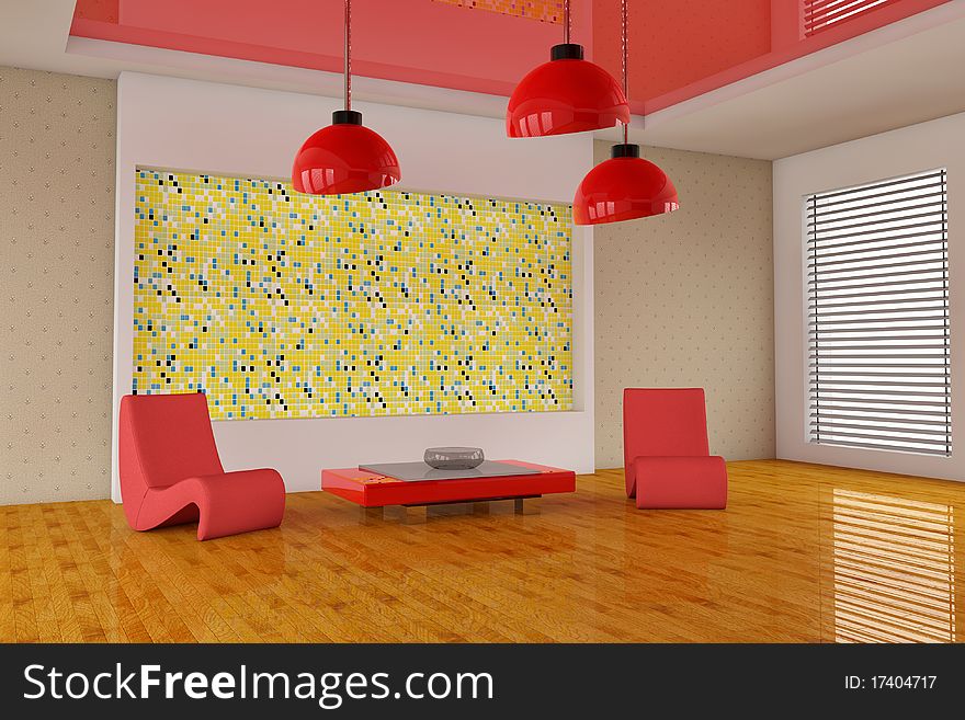 3d interior room with modern chairs