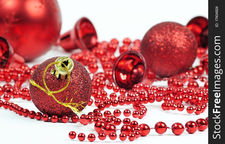 Red Christmas balls decoration with gold thread. Red Christmas balls decoration with gold thread
