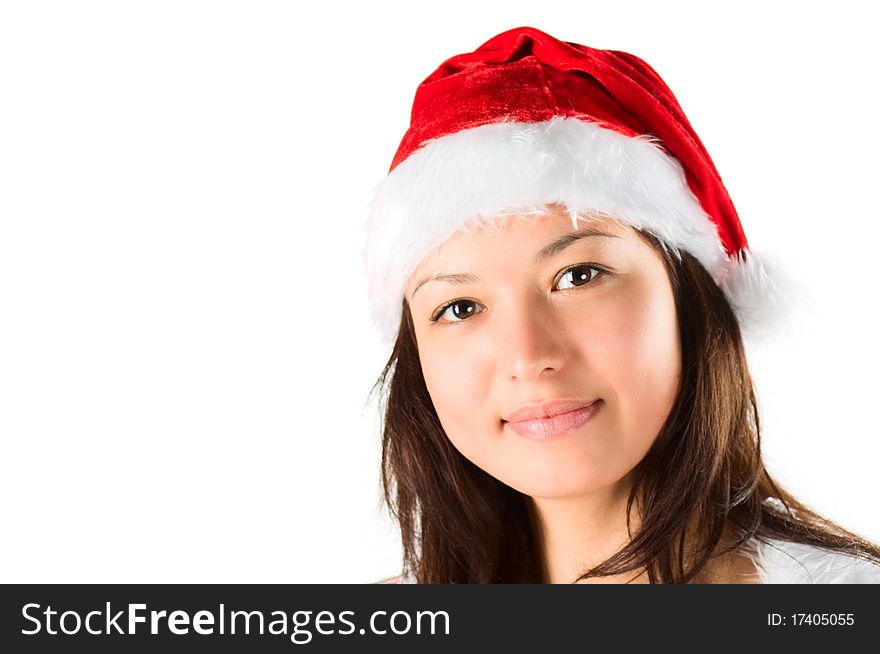 The portrait of the woman santa, it smiles to you