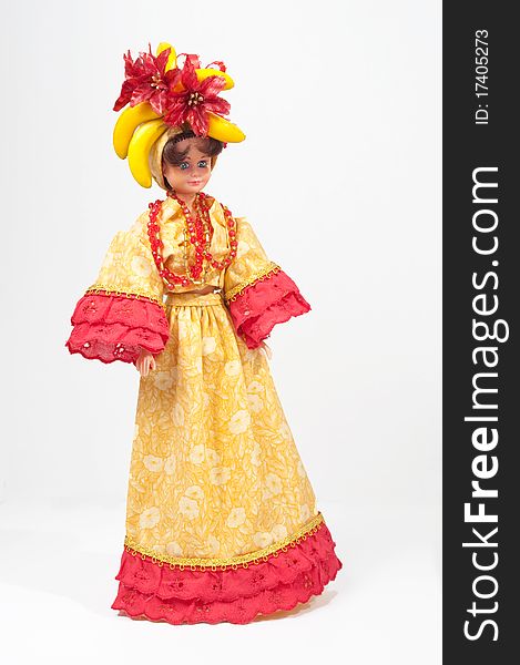 Toy Doll With Handmade Gold And Red Dress