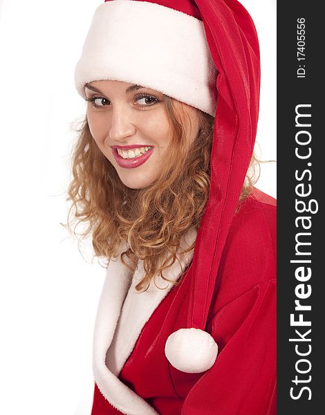 Coquette Santa Claus over white background