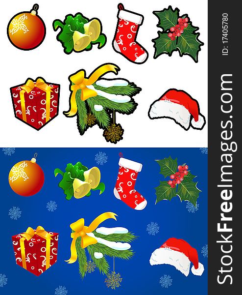 Collection of Christmas symbols. Icons. Vector illustration. Collection of Christmas symbols. Icons. Vector illustration.