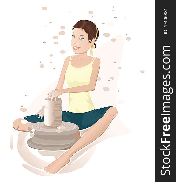 Woman and potter's wheel, illustration