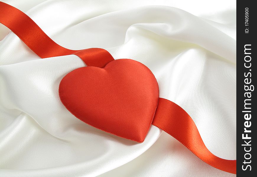 Striking red satin heart on white satin...look for more pretty valentines in my portfolio!. Striking red satin heart on white satin...look for more pretty valentines in my portfolio!