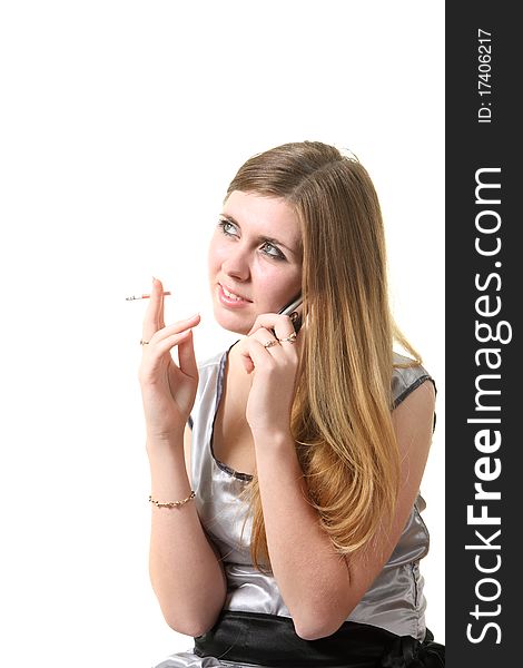 Girl with a cigarette and phone