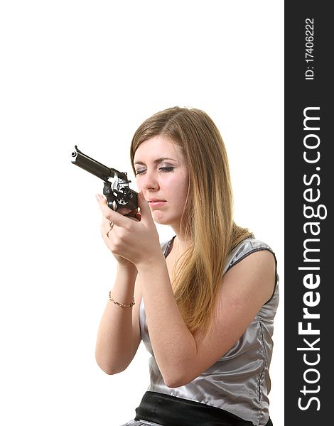 Woman reload revolver