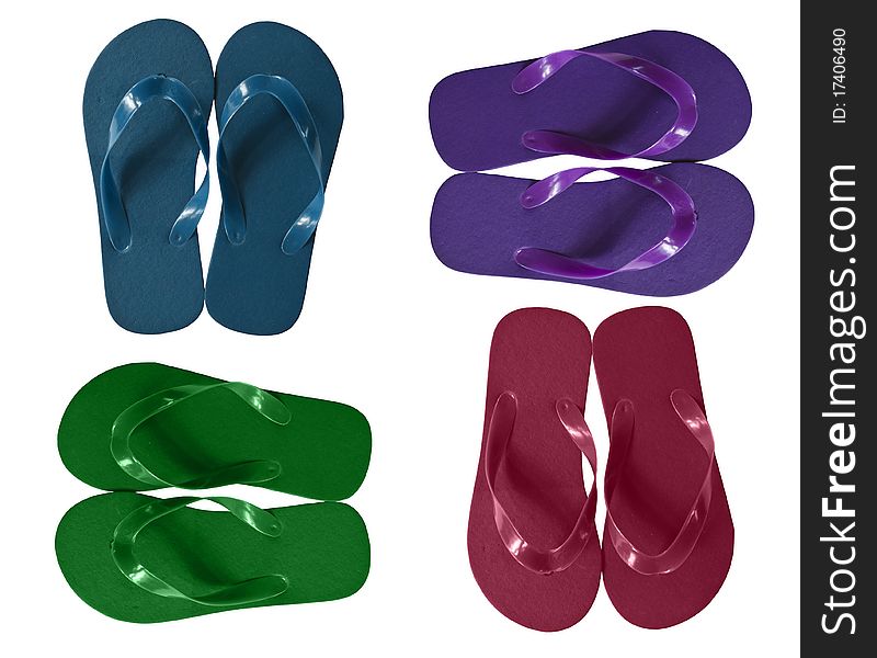 Flip Flops in different colors isolated on a white background