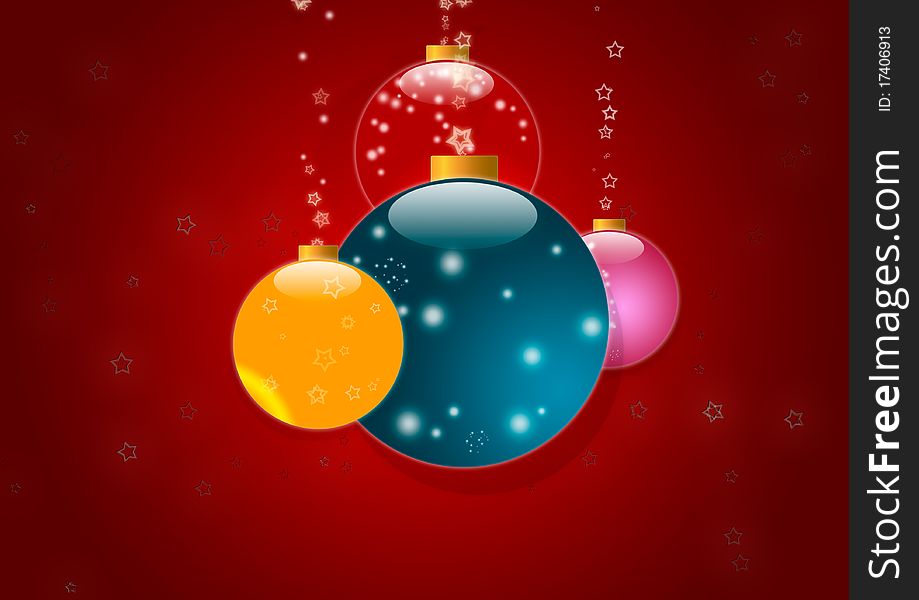 A Christmas background with multicolored balls and copy space