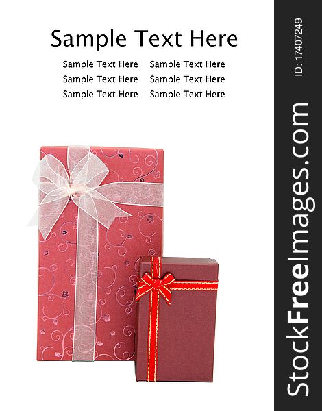 Isolated red gift boxes with space for text. Isolated red gift boxes with space for text