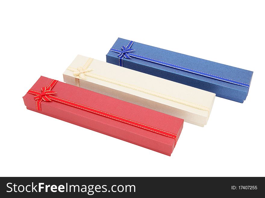 Isolated red white and blue holiday gift boxes