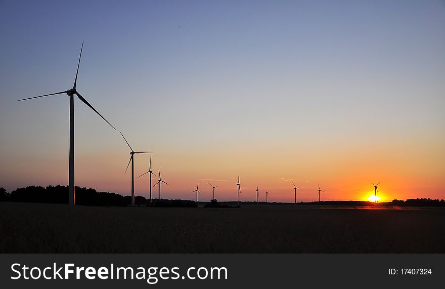 Wind turbine during sunset