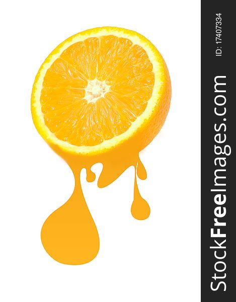 A half of orange with juice drops isolated on a white background. A half of orange with juice drops isolated on a white background