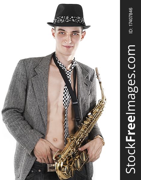 Jazz Man Posing With Saxophone