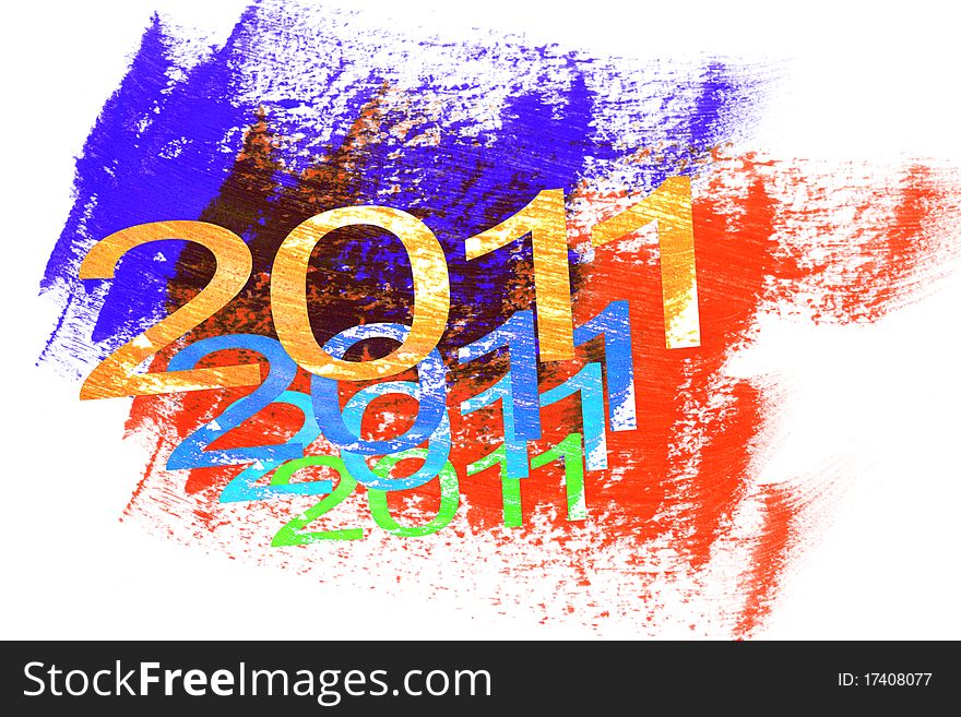 2011 new year on color paint brush strokes background. 2011 new year on color paint brush strokes background