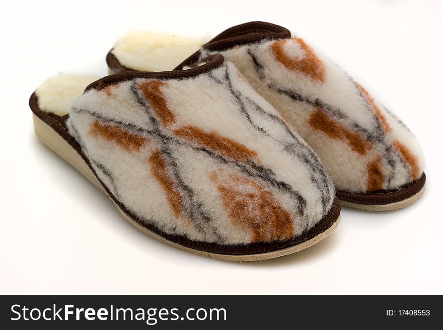 Ukrainian traditional leather slippers with sheep fur with ornaments
