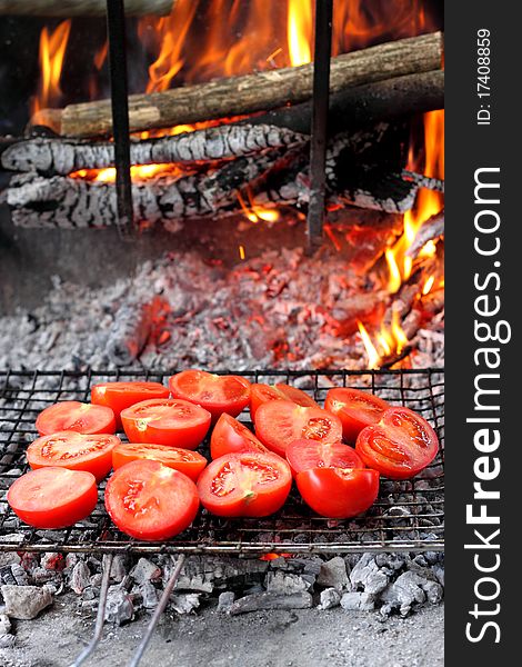 Fresh red delicious tomatoes grilled. Fresh red delicious tomatoes grilled