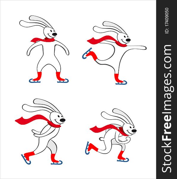Vector characters of skating and running rabbit. Vector characters of skating and running rabbit