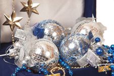Blue Christmas Decoration In Box Stock Photography Blue Christmas Decoration In Box Stock Photography