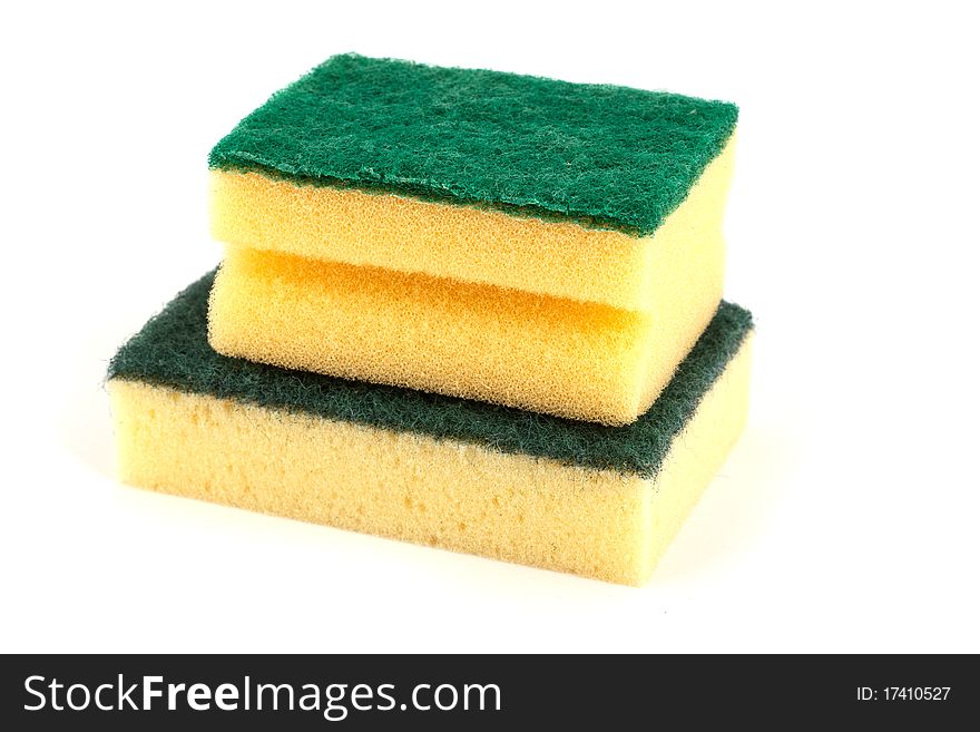 Two yellow sponge isolated on white background.