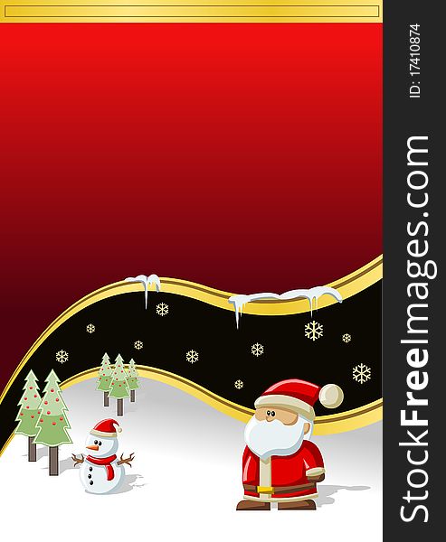 Red Template of Santa-Claus on Christmas time with snowman