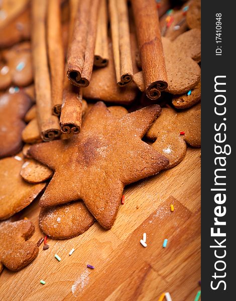 Traditional home baked ginger cookies baked on christmas with honey and spices