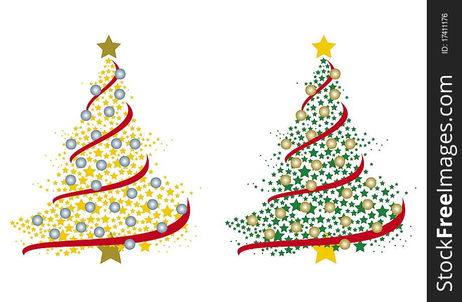 A couple of christmas trees made by an accumulation of stars. A couple of christmas trees made by an accumulation of stars