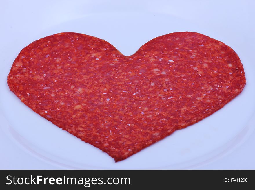 Freshly sliced sausage