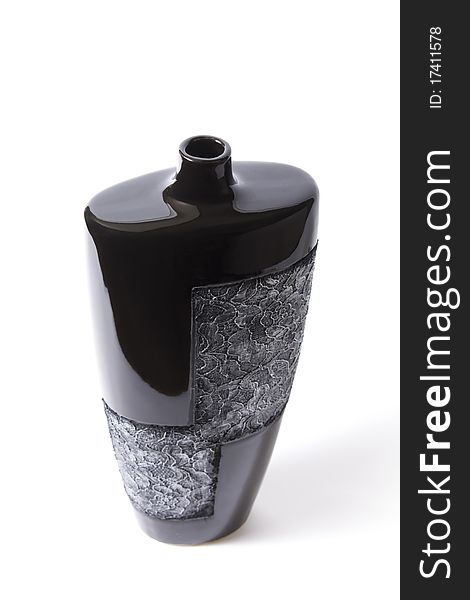 Modern black empty flower vase with ornate metalli